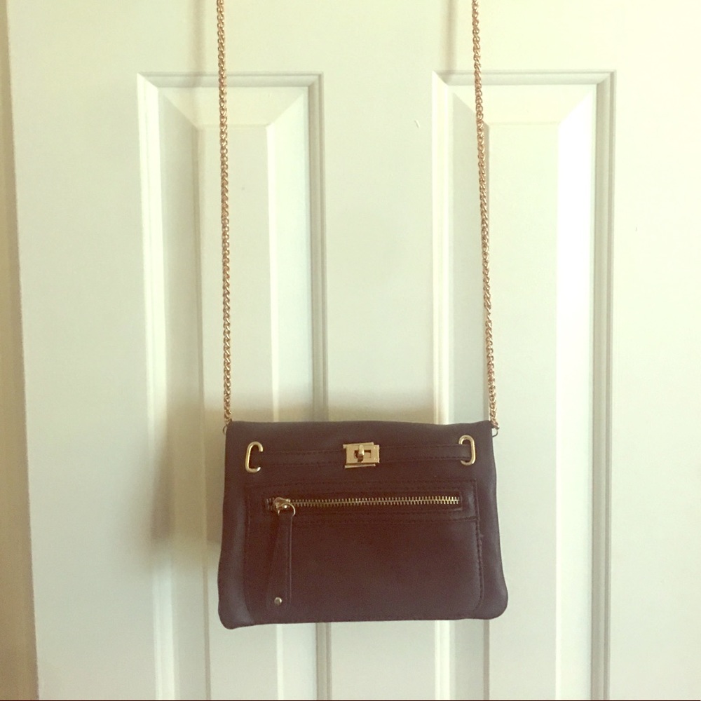 Street Level black leather evening clutch